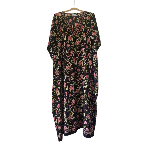 Miss Lavish London Kaftan Maxi‎ Dress Floral Print Bohemian Casual Black Large - Picture 1 of 7